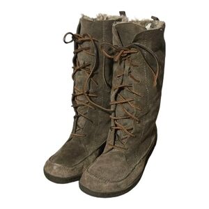 Sam Edelman Womens Moss Green Suede Round Toe Mid Calf Lace Up Snow Boots Size 9